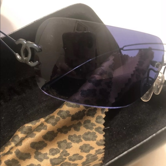 New Chanel Rectangular Rimless Sunglasses Blue - Picture 3 of 12